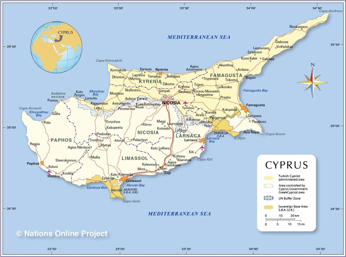世界地図上のキプロス位置
